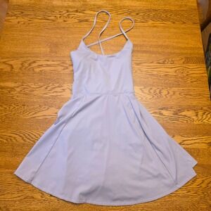 Athletic Mini Tank Dress Sm Spaghetti Strap Lace Up Back Fit and Flare Lavender